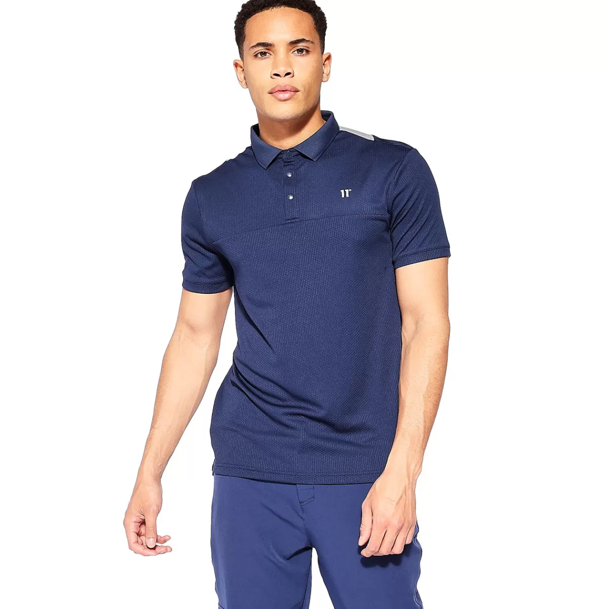 Clearance 11 Degrees Men's Back Graphic Pique Golf Polo Shirt Navy/Grey