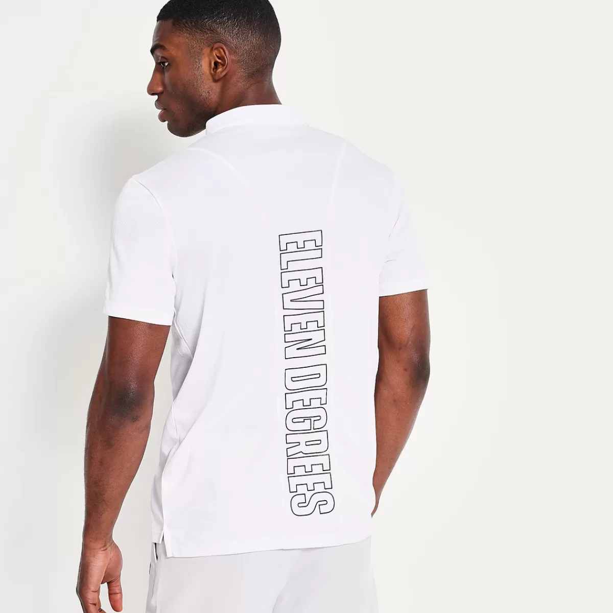 Hot 11 Degrees Men's Back Graphic Pique Golf Polo Shirt White