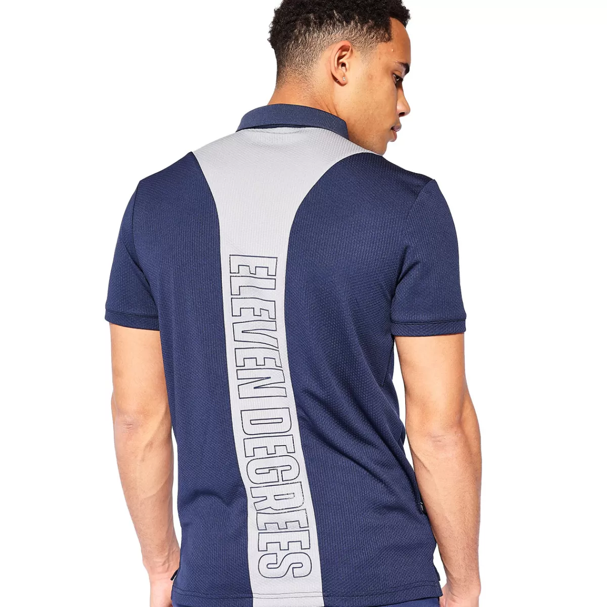 Clearance 11 Degrees Men's Back Graphic Pique Golf Polo Shirt Navy/Grey