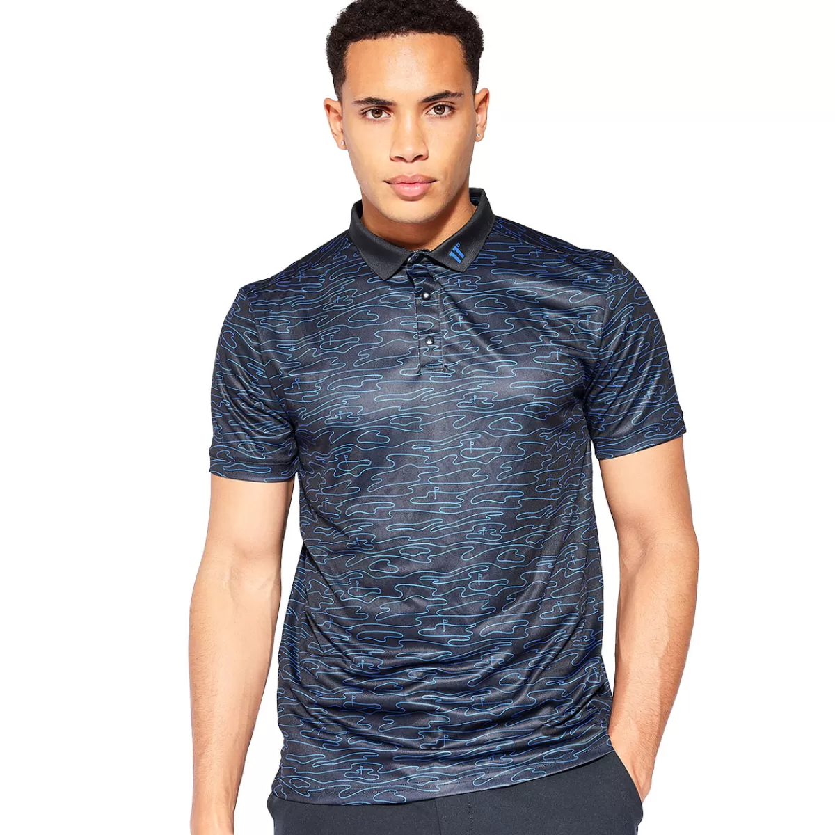 New 11 Degrees Men's Contour Golf Polo Shirt Black/Blue