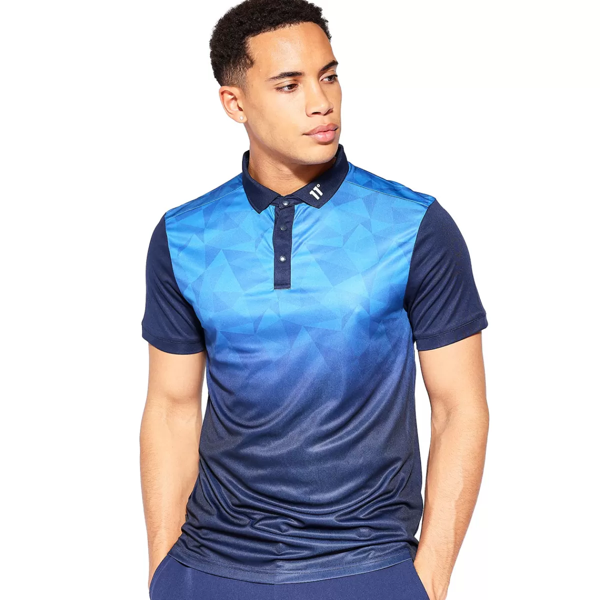 Best Sale 11 Degrees Men's Geo Fade Print Golf Polo Shirt Blue Surf/Navy