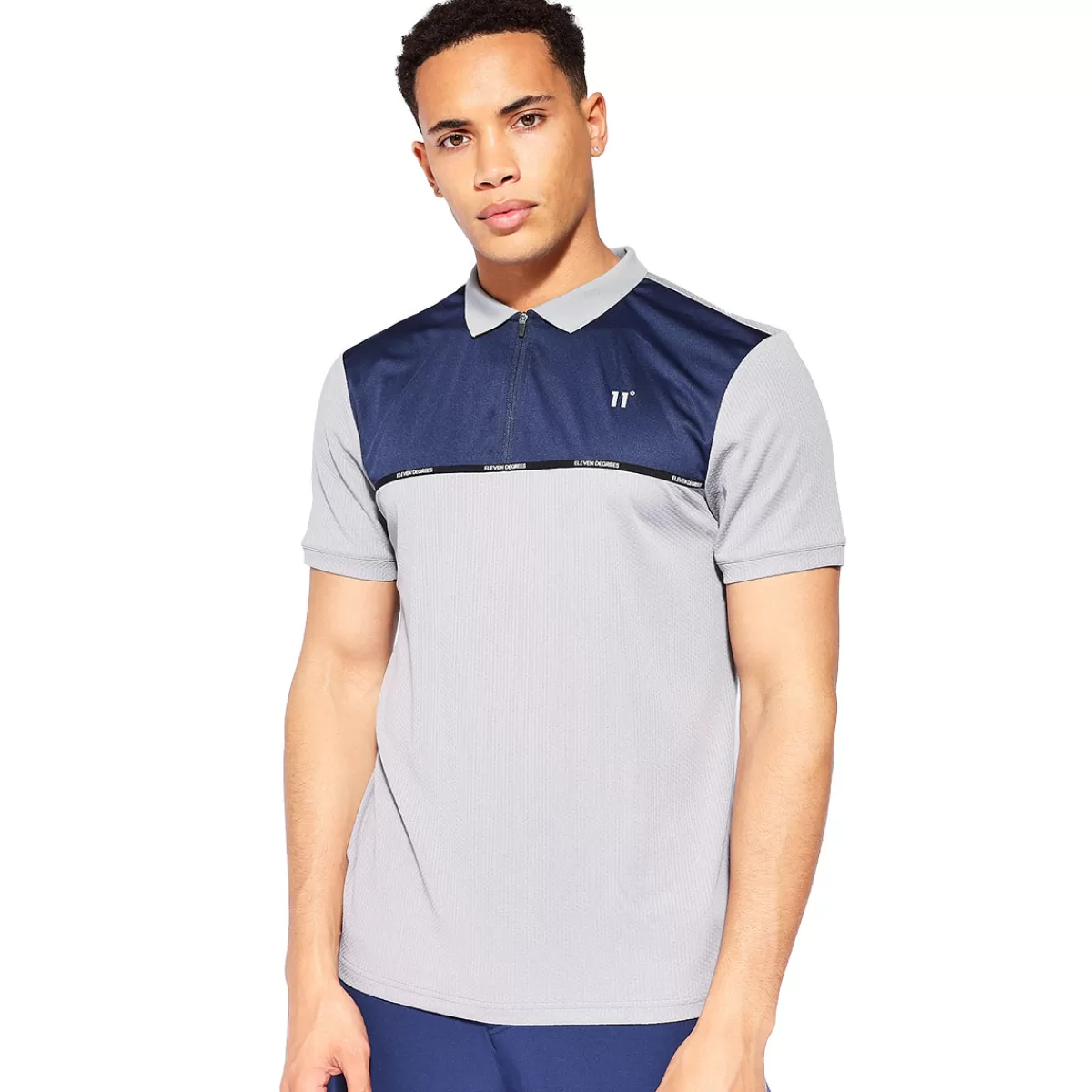 Online 11 Degrees Men's Taped Zip Golf Polo Shirt Grey/Navy