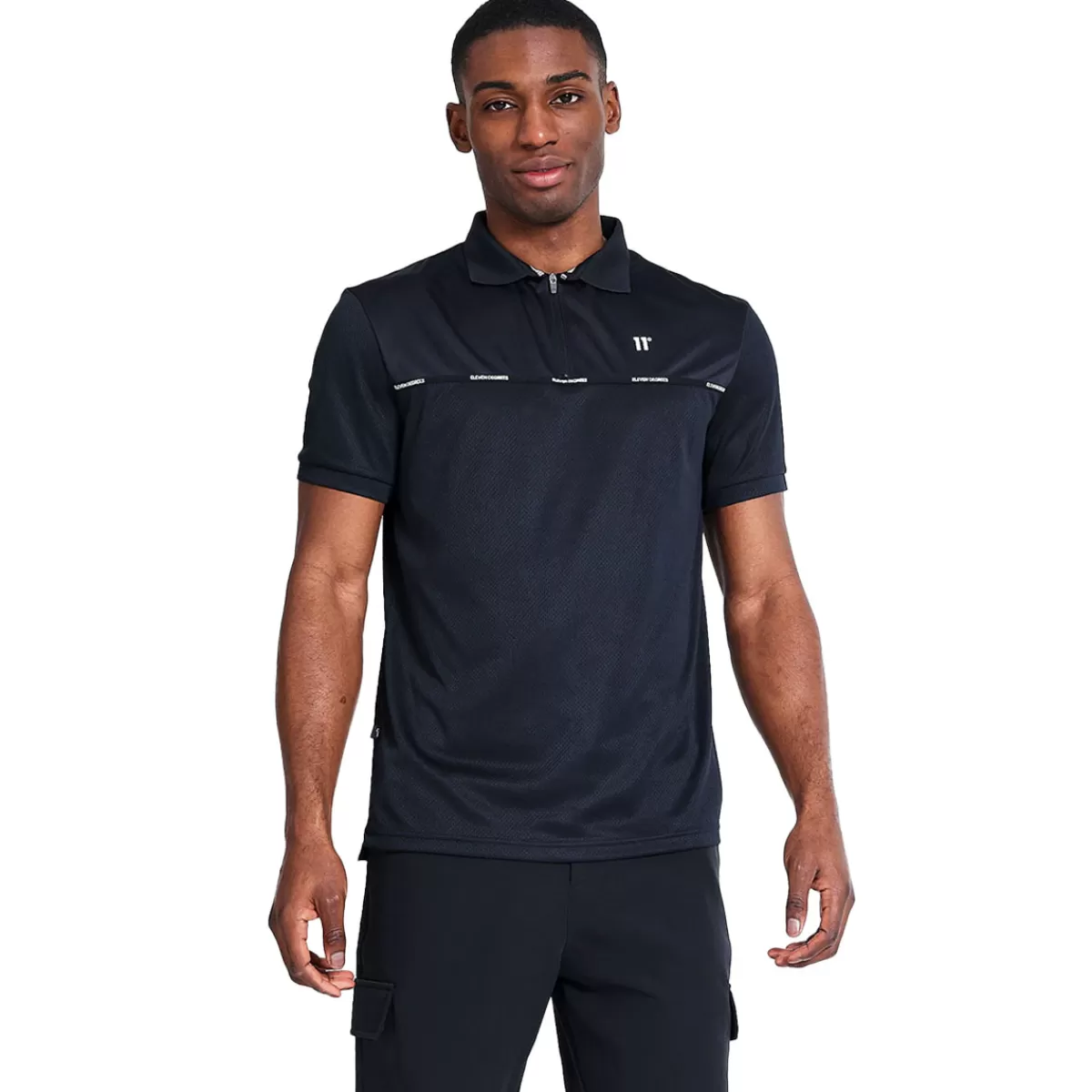Cheap 11 Degrees Men's Taped Zip Golf Polo Shirt Black