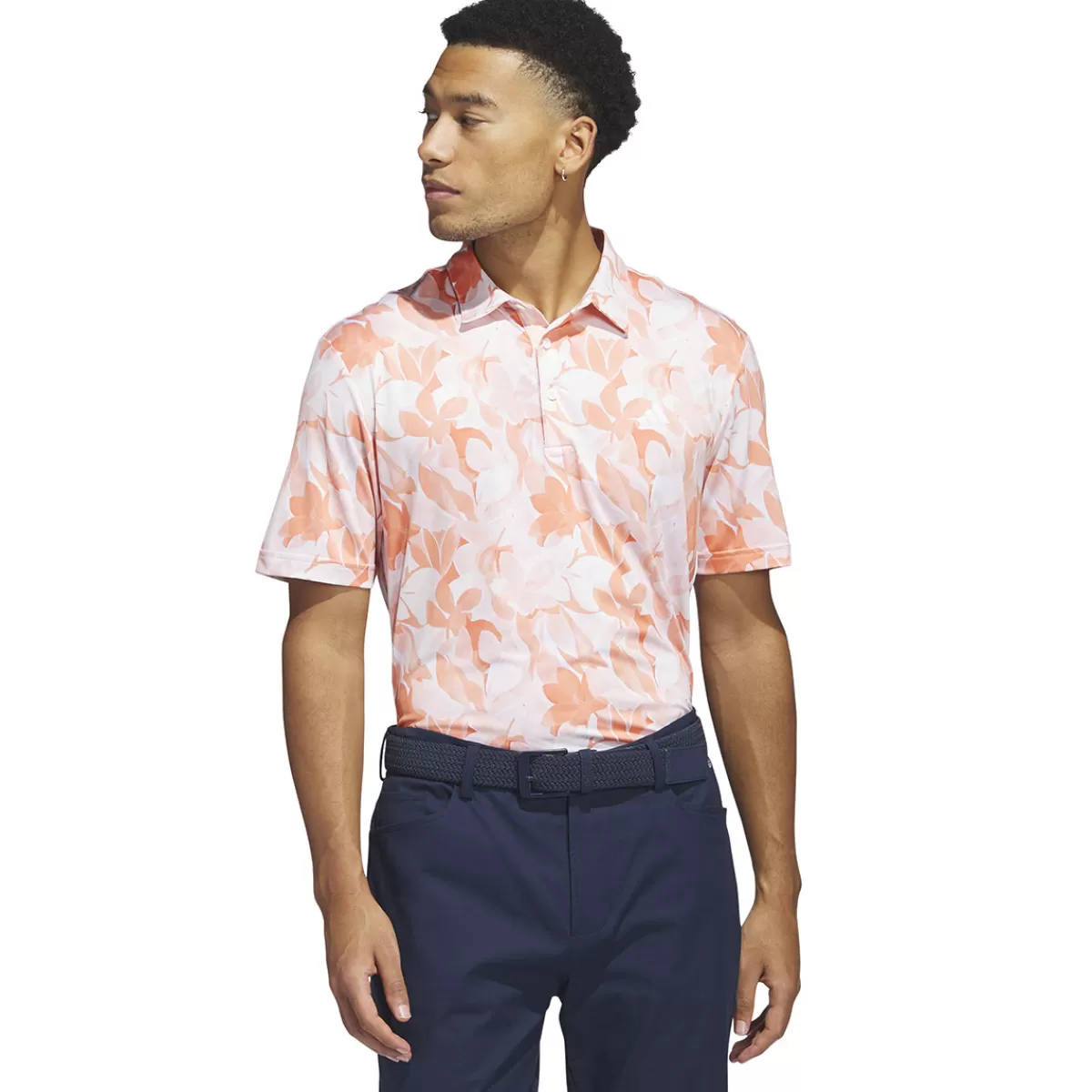 New adidas Golf Adidas Men's Floral Golf Polo Shirt Coral Fusion White
