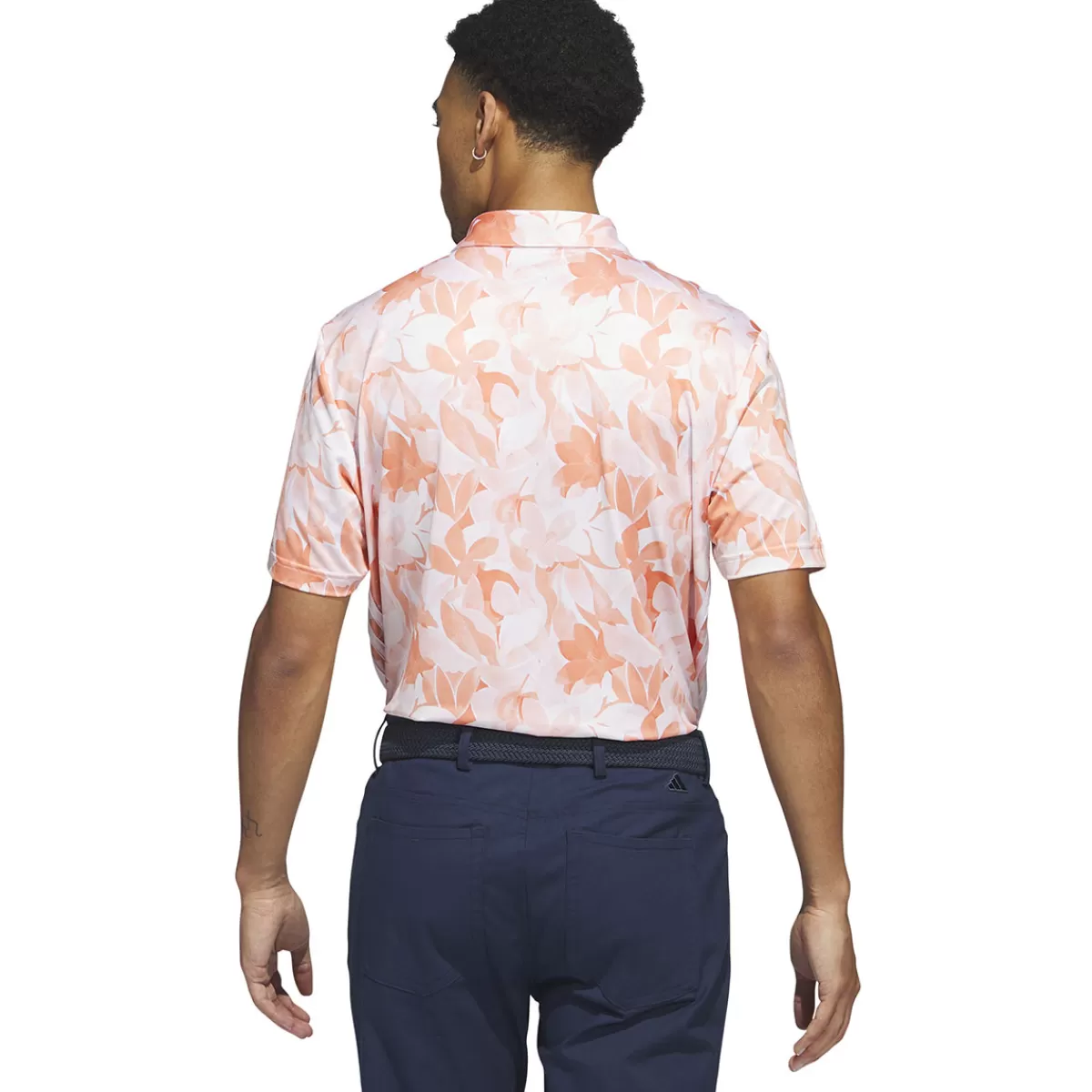 New adidas Golf Adidas Men's Floral Golf Polo Shirt Coral Fusion White