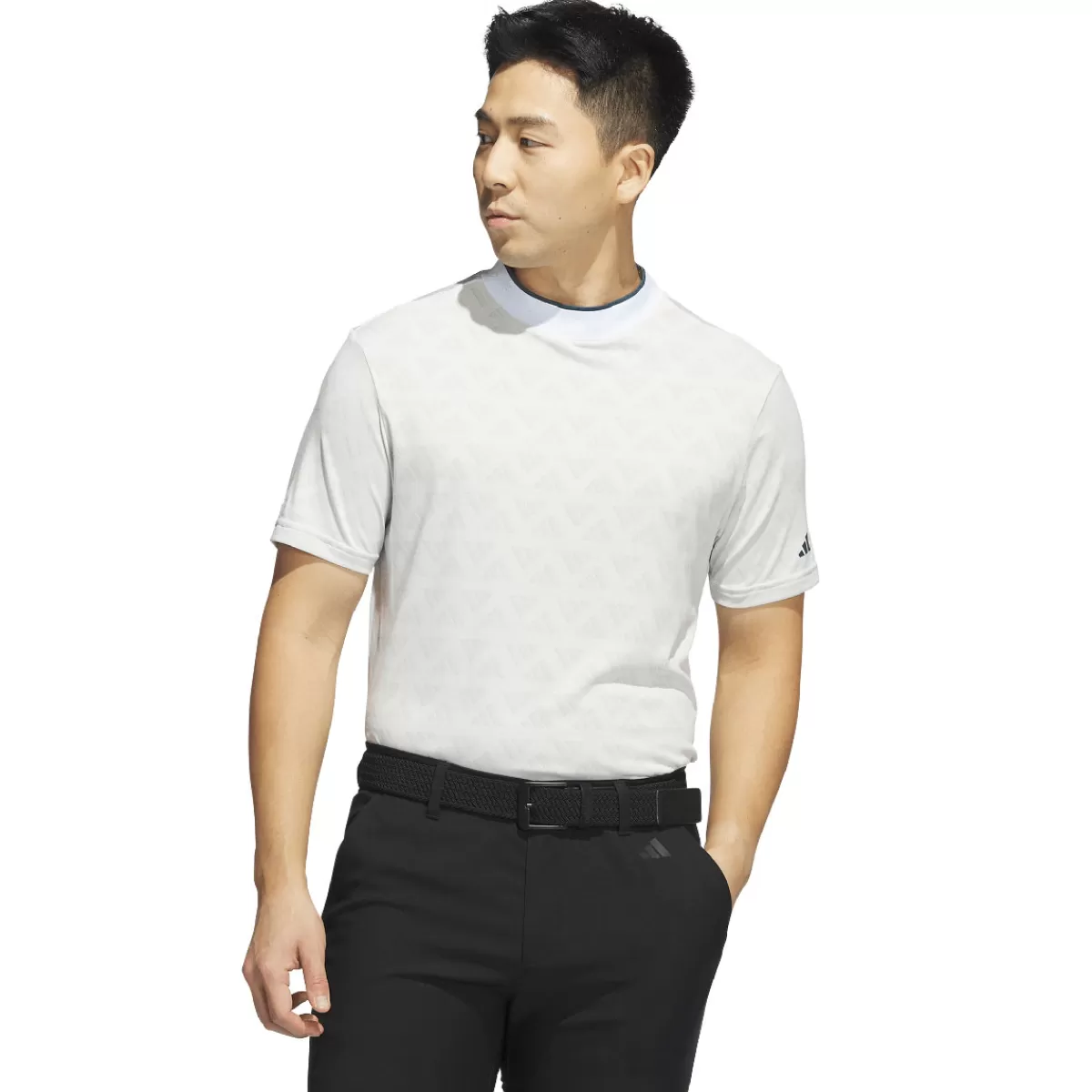 Store adidas Golf Adidas Men's Jacquard Mock Golf Polo Shirt Grey/White
