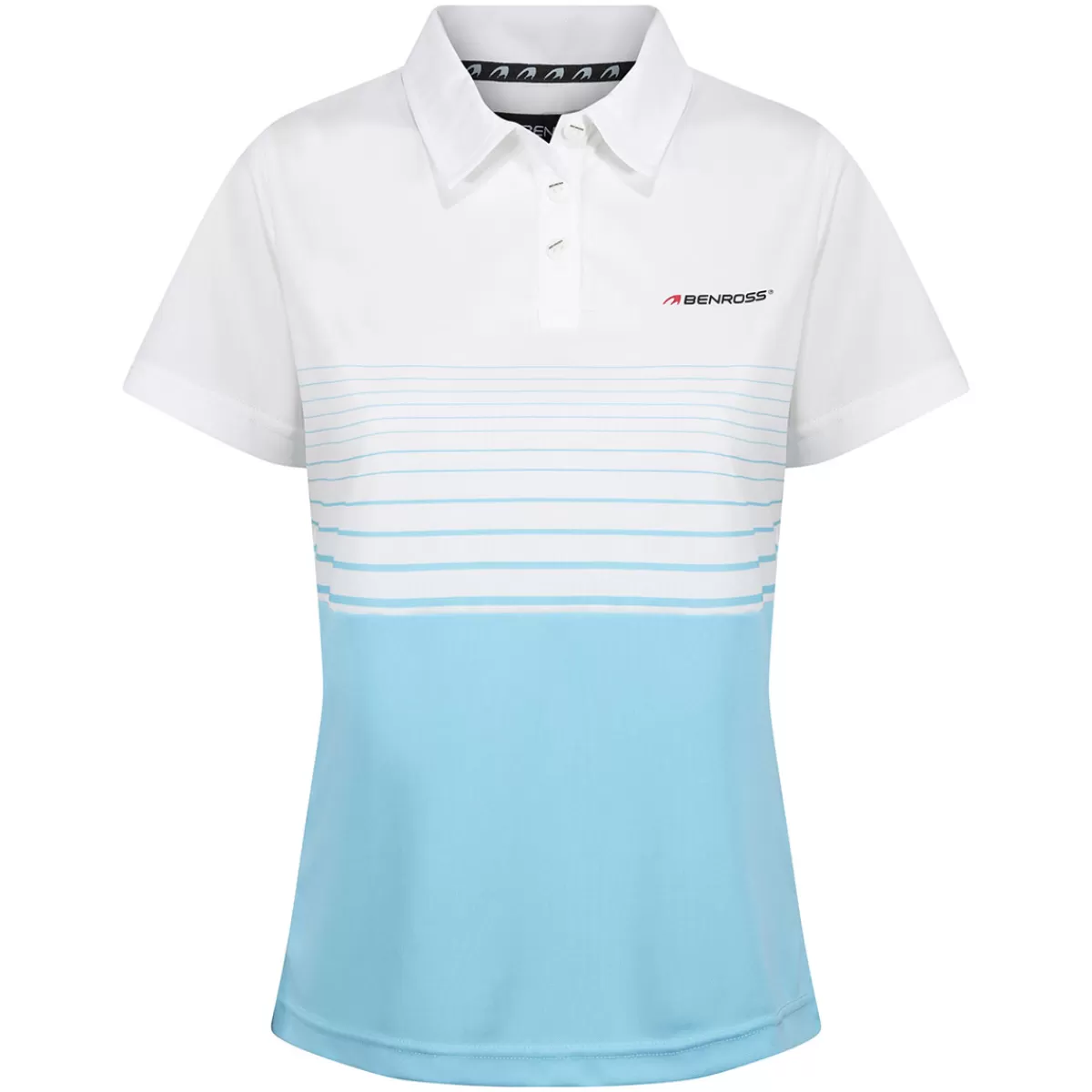 Store Benross Ladies Soft Stripe Stretch Golf Polo Shirt White/Baby Blue