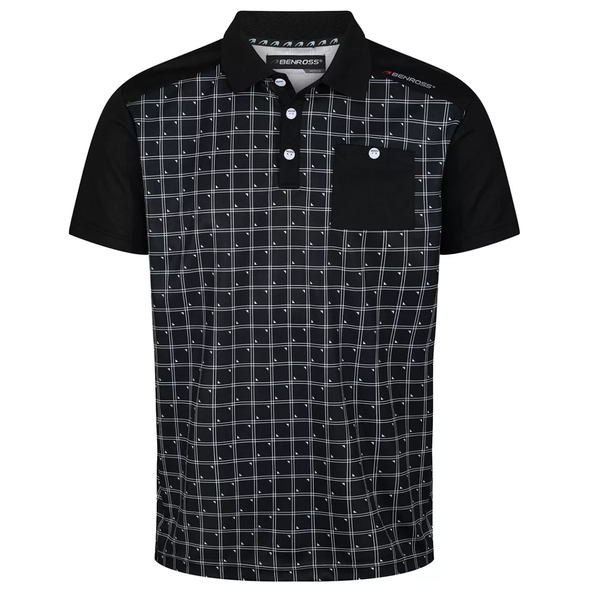 Best Benross Men's Grid Print Golf Polo Shirt Black