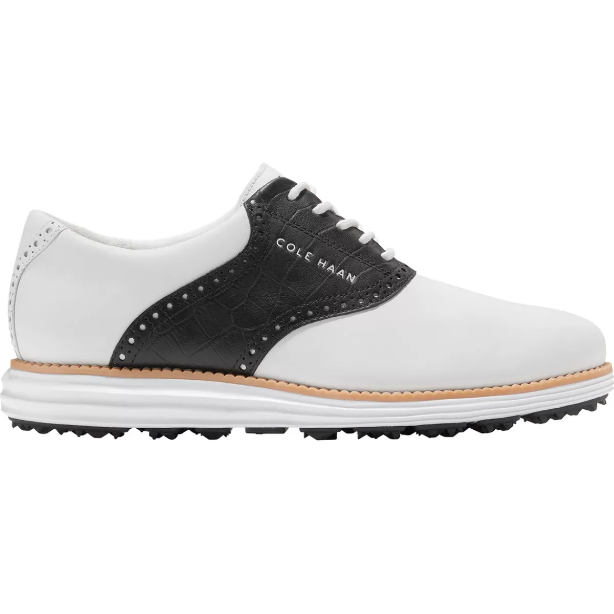 Hot Cole Haan Men's Og Saddle Waterproof Spikeless Golf Shoes White/Black Croc/White