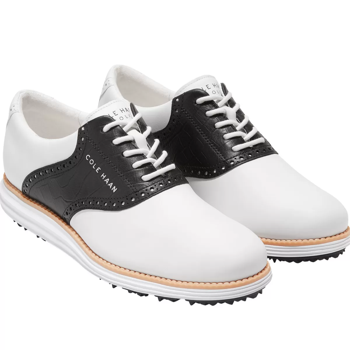 Hot Cole Haan Men's Og Saddle Waterproof Spikeless Golf Shoes White/Black Croc/White