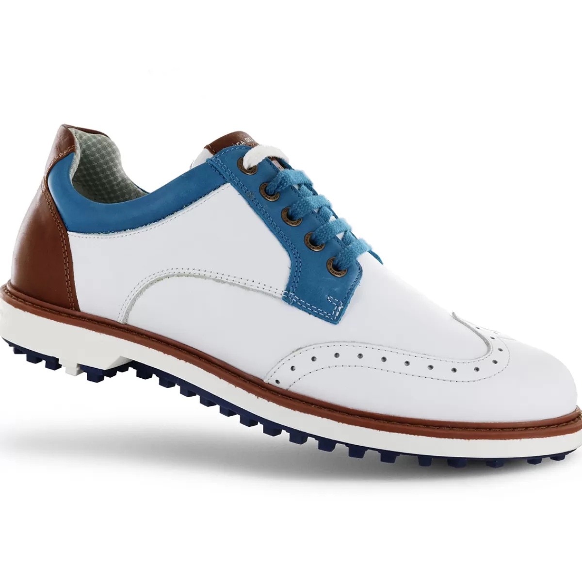 Flash Sale Duca Del Cosma Men's Eldorado Waterproof Spikeless Golf Shoes White/Blue/Cognac