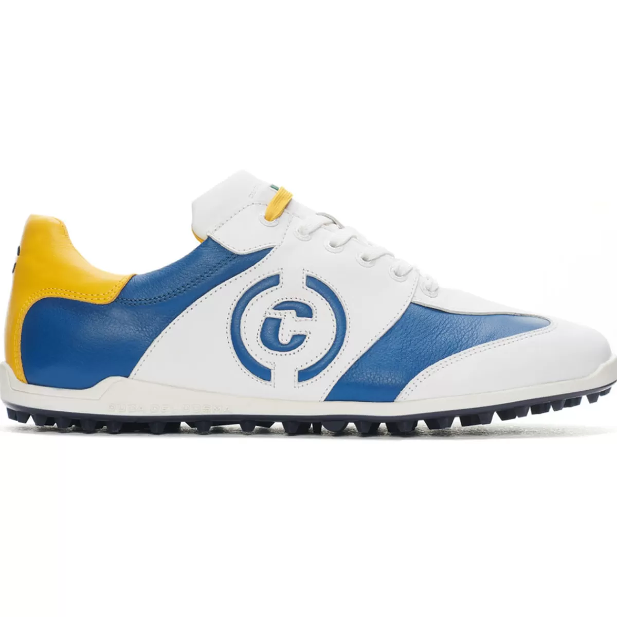 New Duca Del Cosma Men's Valderama Waterproof Spikeless Golf Shoes White/Jeans/Yellow