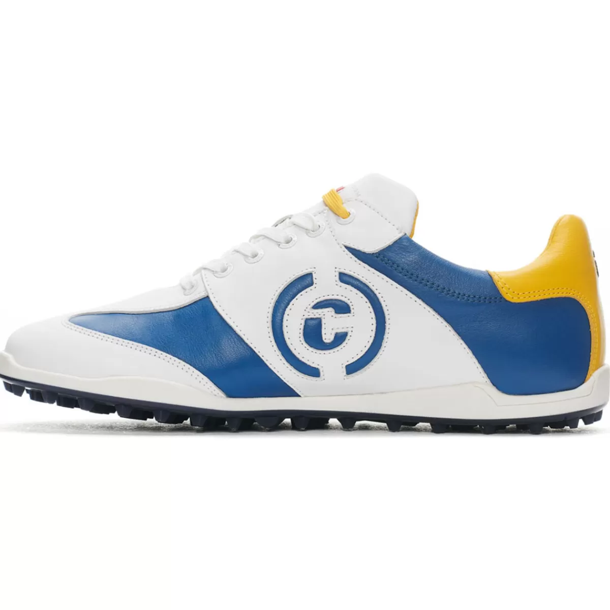 New Duca Del Cosma Men's Valderama Waterproof Spikeless Golf Shoes White/Jeans/Yellow