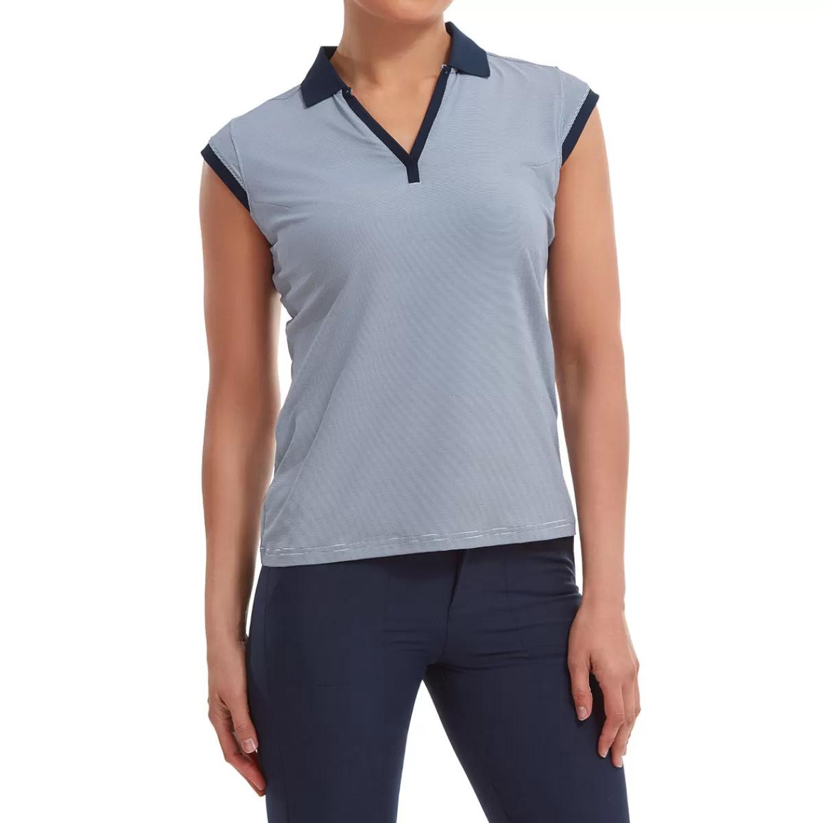 Cheap FootJoy Ladies End On End Striped Lisle Golf Polo Shirt Navy/White