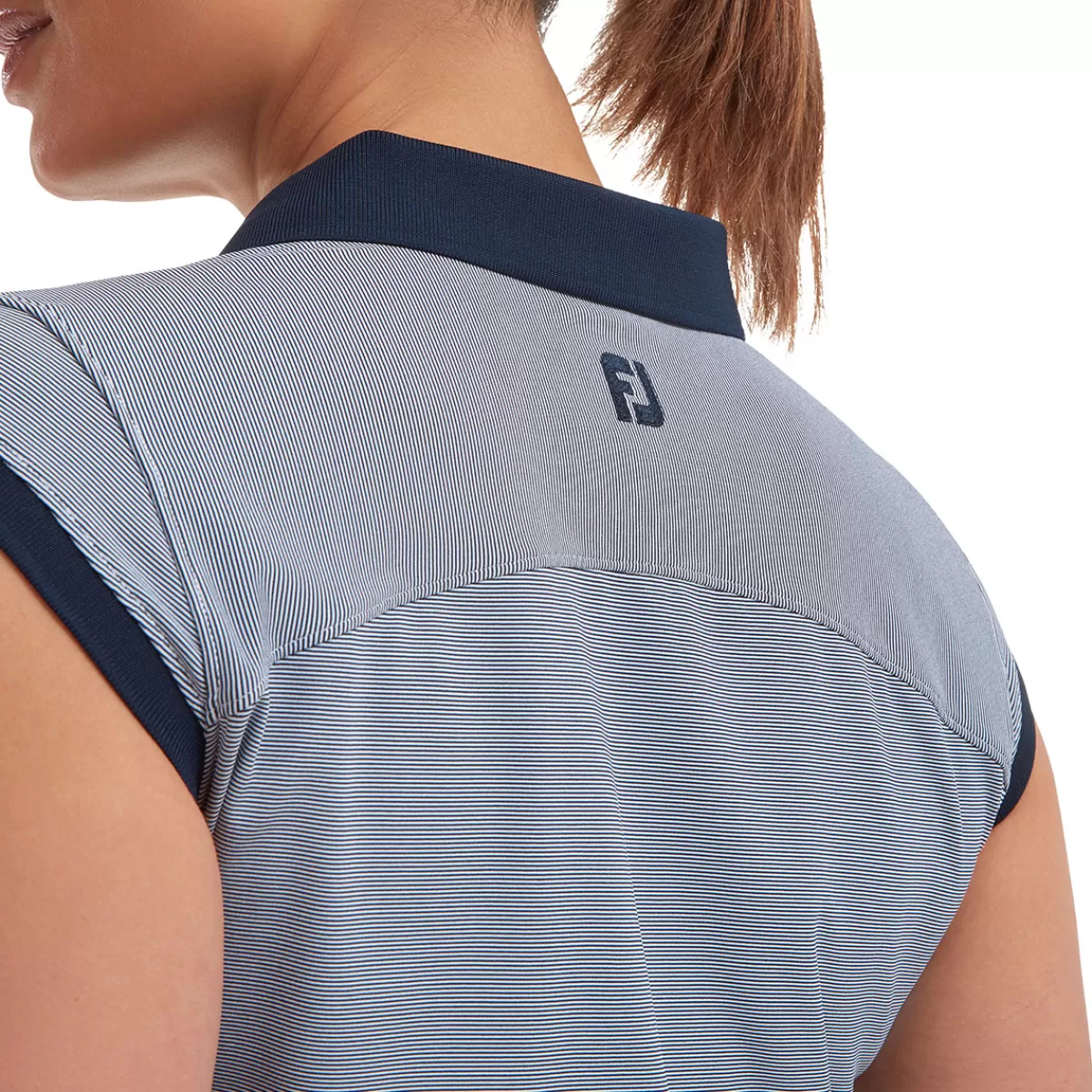 Cheap FootJoy Ladies End On End Striped Lisle Golf Polo Shirt Navy/White