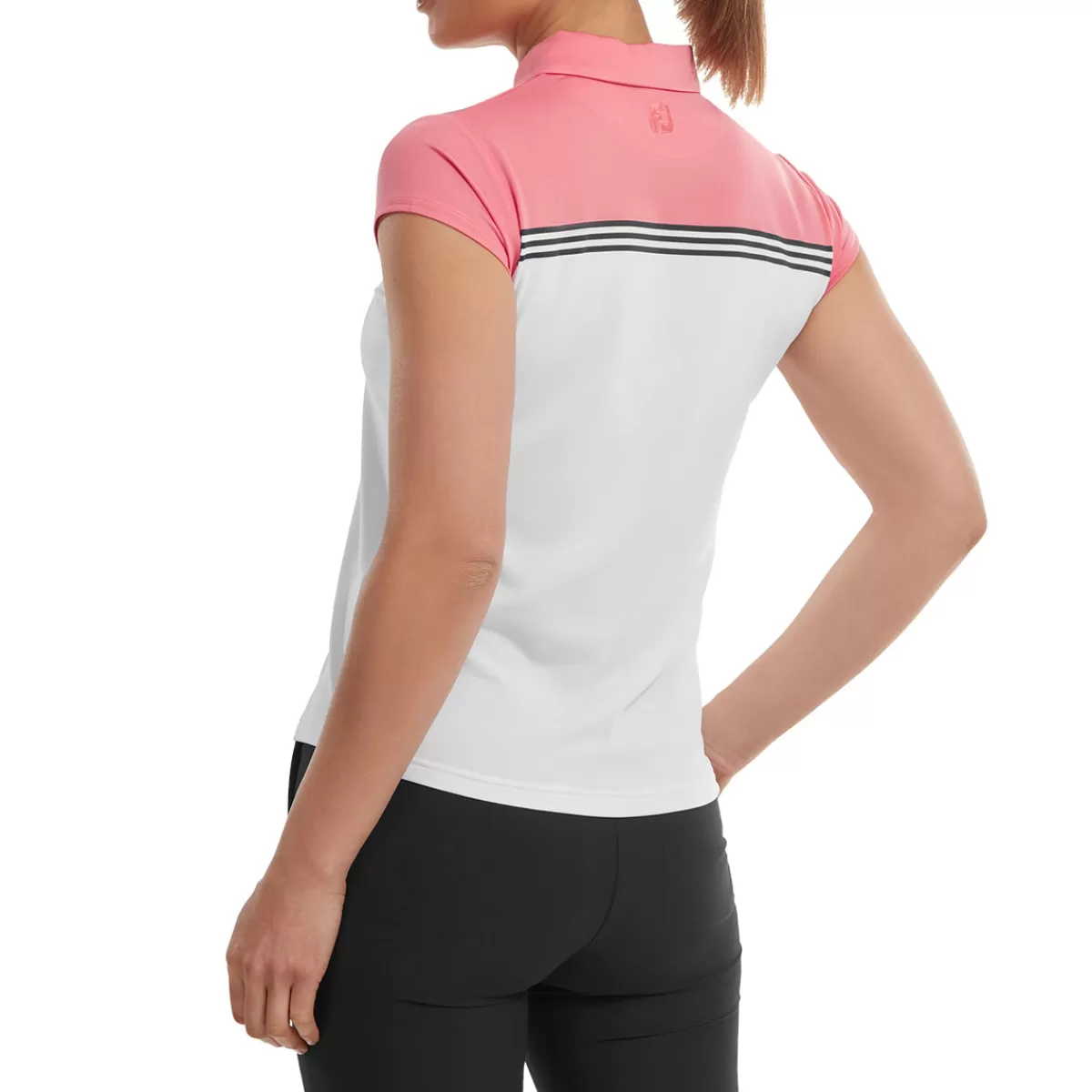 Store FootJoy Ladies Engineered Colour Block Lisle Stretch Golf Polo Shirt White/Coral
