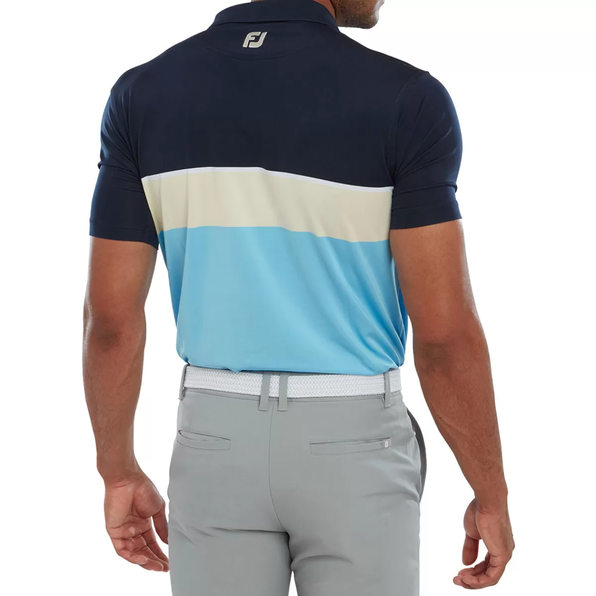 Hot FootJoy Men's Colour Theory Golf Polo Shirt Navy/White/Almond/True Blue