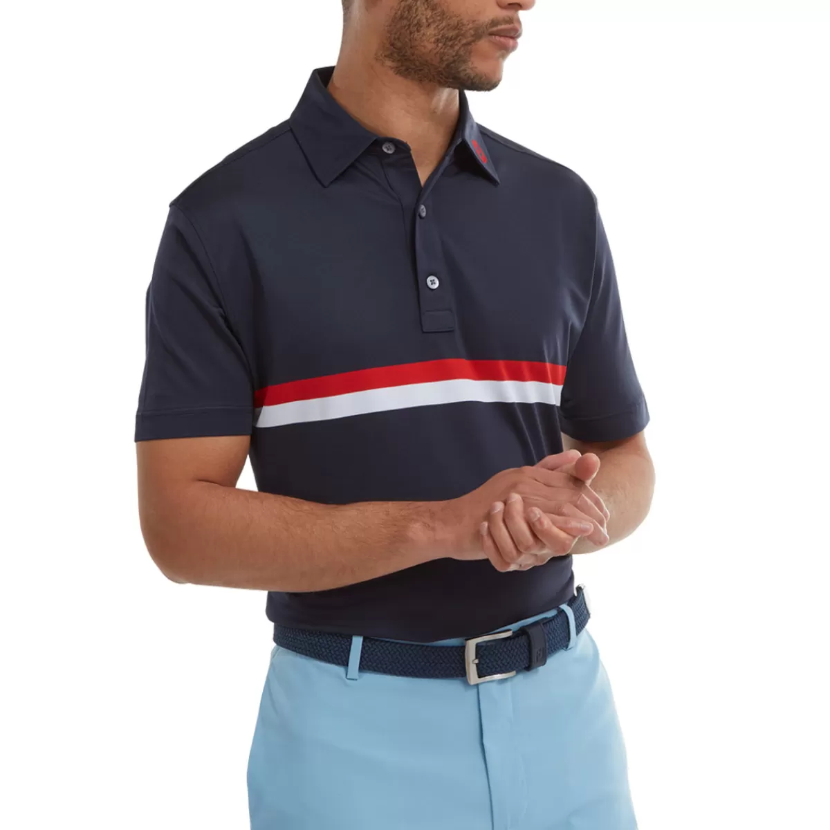 Best Sale FootJoy Men's Double Chest Band Golf Polo Shirt