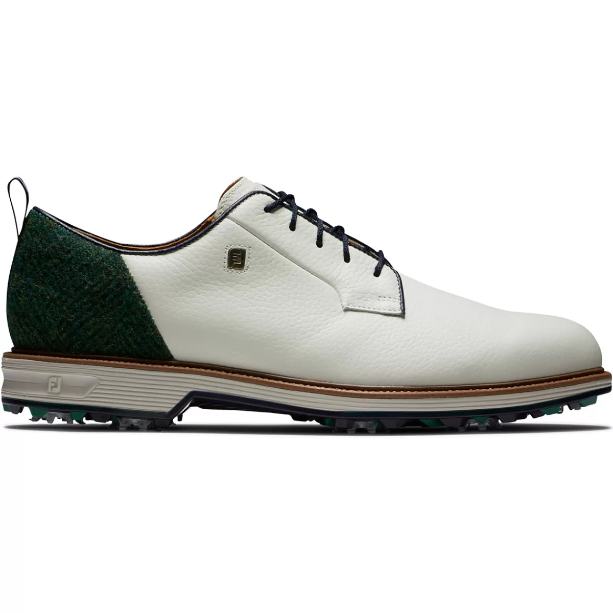 Clearance FootJoy Men's Harris Tweed Premiere Series Field Waterproof Spiked Golf Shoes White/Green/Navy