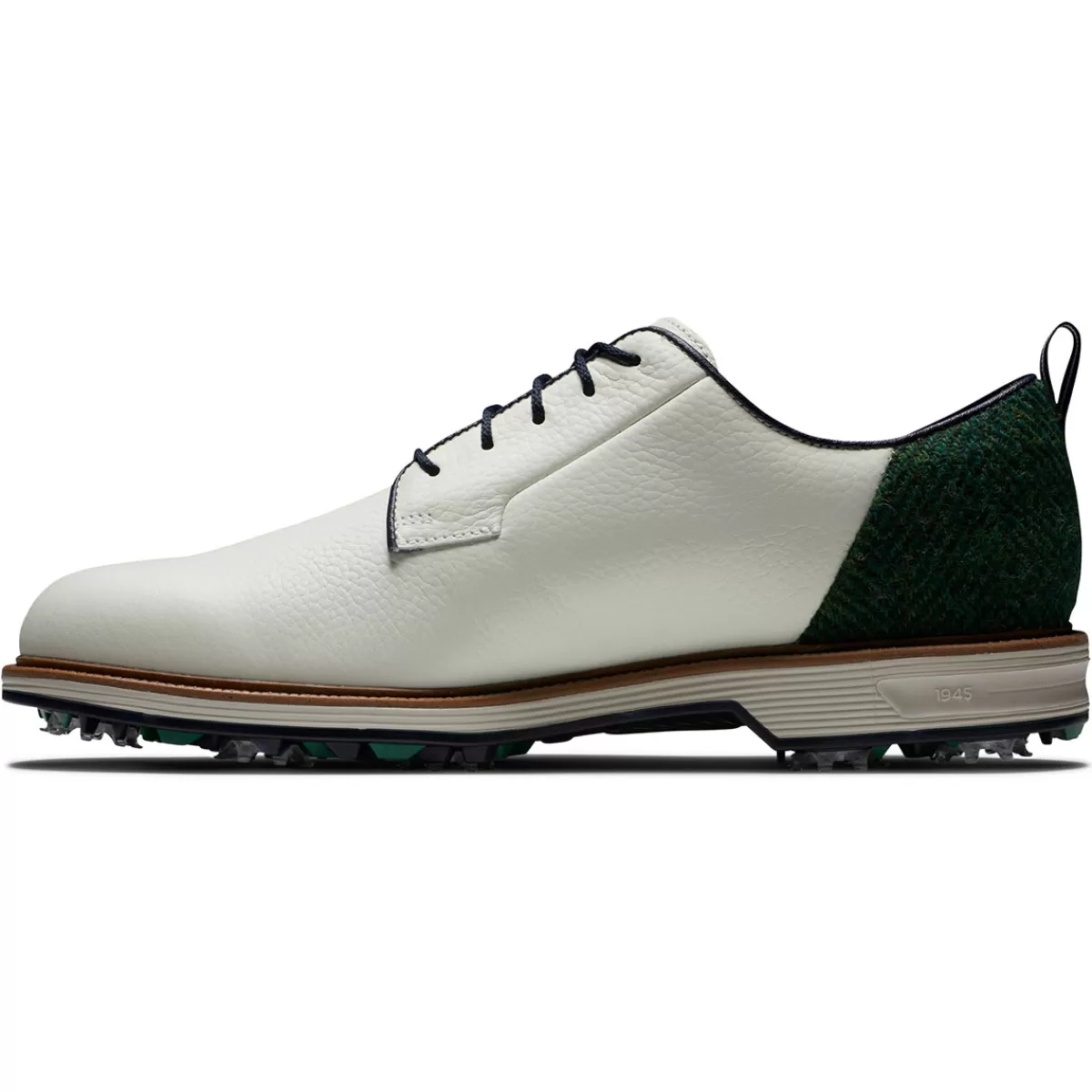 Clearance FootJoy Men's Harris Tweed Premiere Series Field Waterproof Spiked Golf Shoes White/Green/Navy