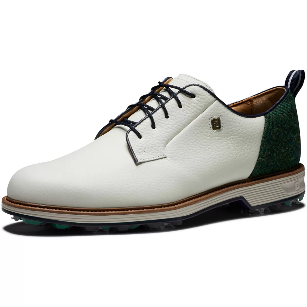 Clearance FootJoy Men's Harris Tweed Premiere Series Field Waterproof Spiked Golf Shoes White/Green/Navy