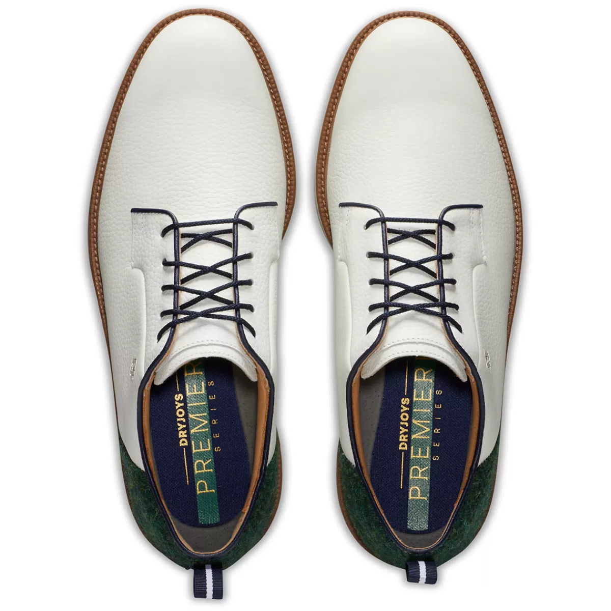 Clearance FootJoy Men's Harris Tweed Premiere Series Field Waterproof Spiked Golf Shoes White/Green/Navy