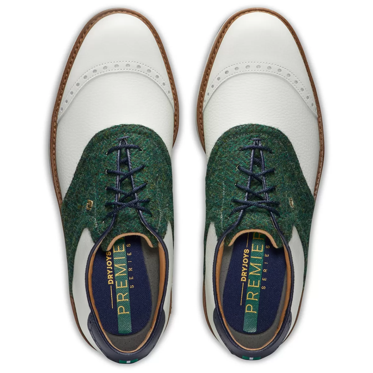 Discount FootJoy Men's Harris Tweed Premiere Series Wilcox Waterproof Spiked Golf Shoes White/Green/Navy