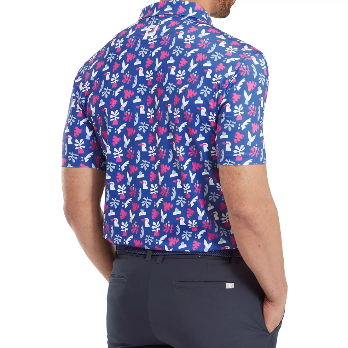 Discount FootJoy Men's Jungle Leaves Golf Polo Shirt White/Rose/Mist