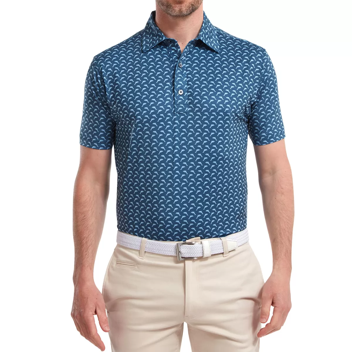 Online Men's Leaping Dolphins Print Lisle Stretch Golf Polo Shirt Men Men's Golf Polo Shirts
