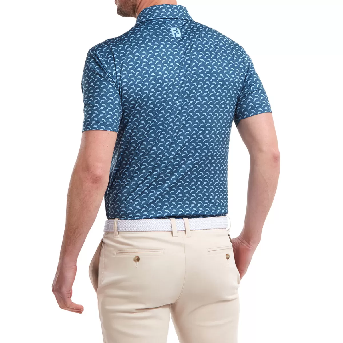 Store FootJoy Men's Leaping Dolphins Print Lisle Stretch Golf Polo Shirt