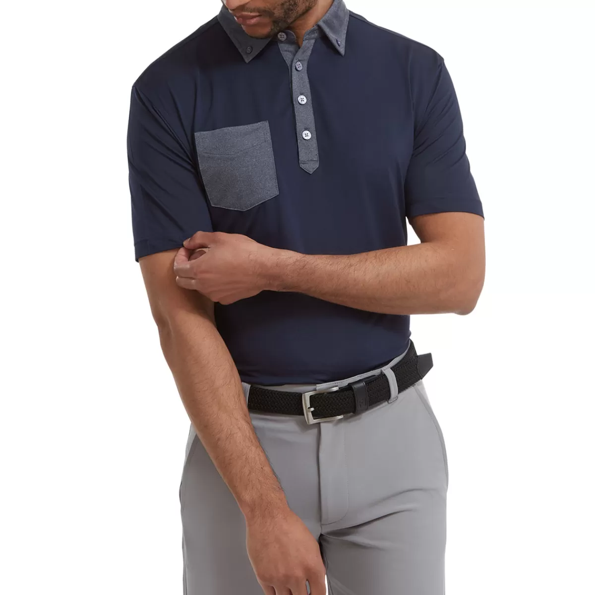 Discount FootJoy Men's Pocket Lisle Stretch Golf Polo Shirt Navy Blue