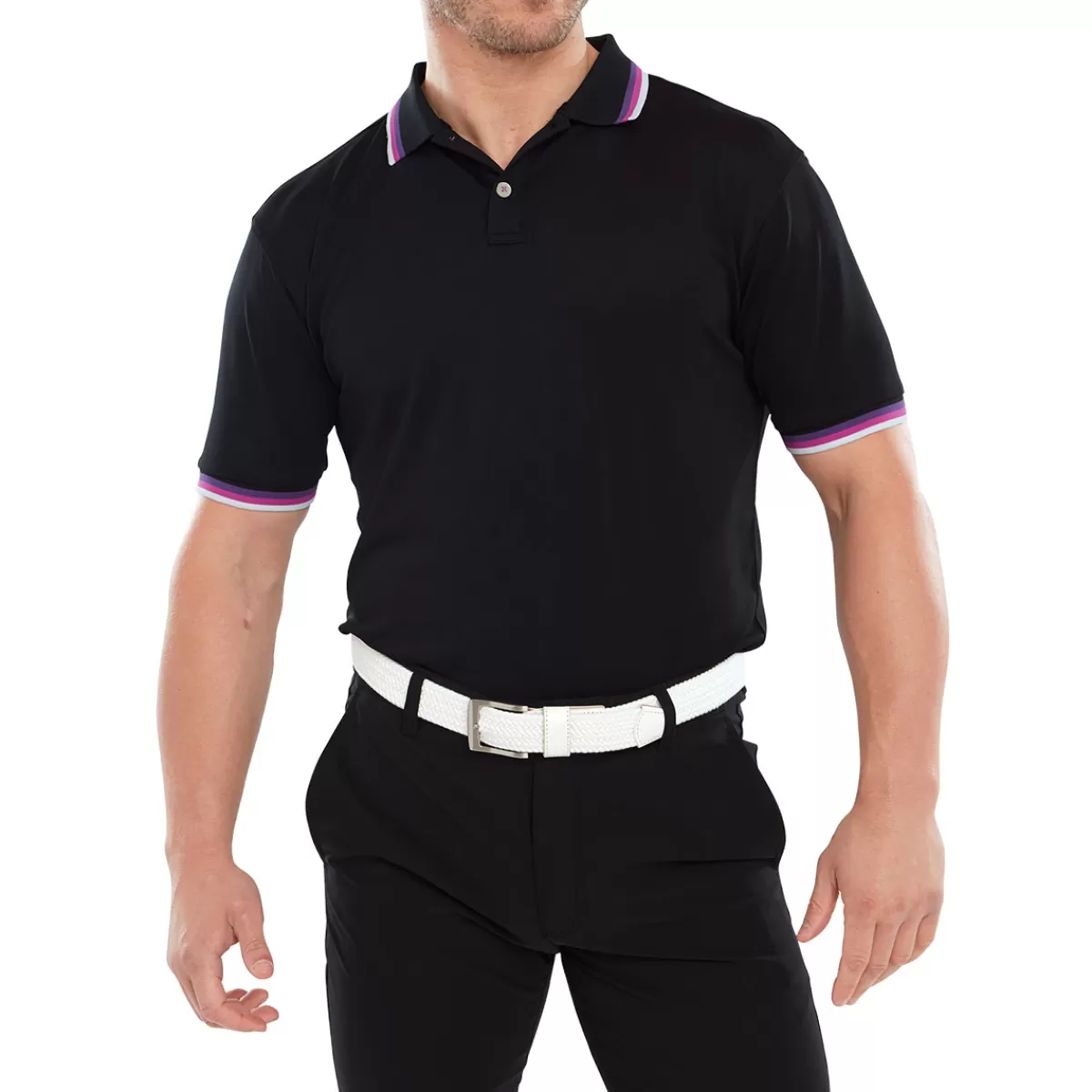 Cheap FootJoy Men's Solid Trim Golf Polo Shirt Black