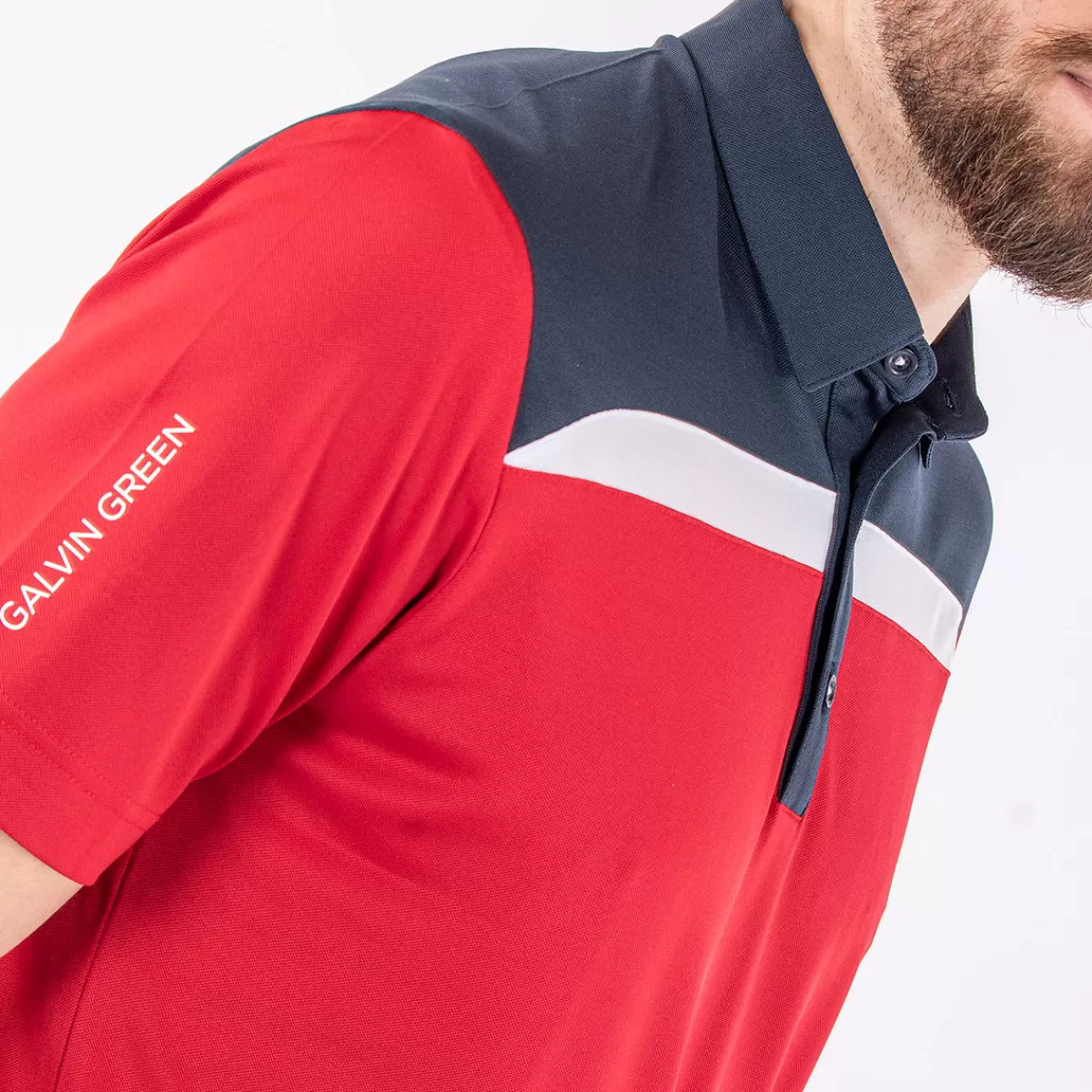 Best Galvin Green Men's Mapping Stretch Golf Polo Shirt Red/Navy/White