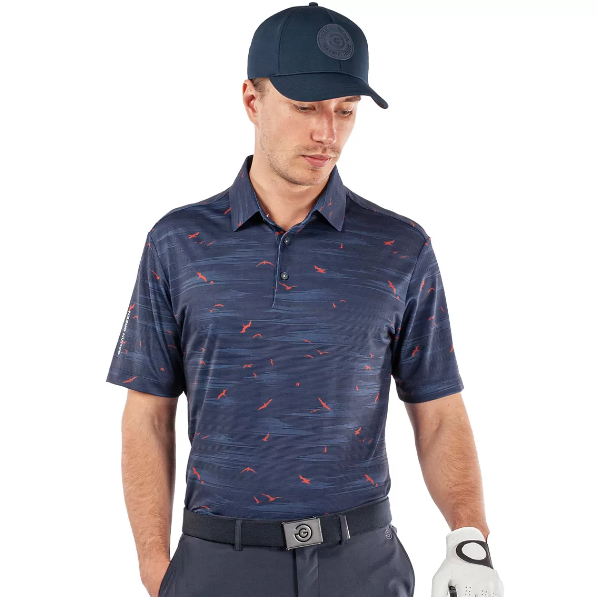 New Galvin Green Men's Marin Golf Polo Shirt Navy/Orange