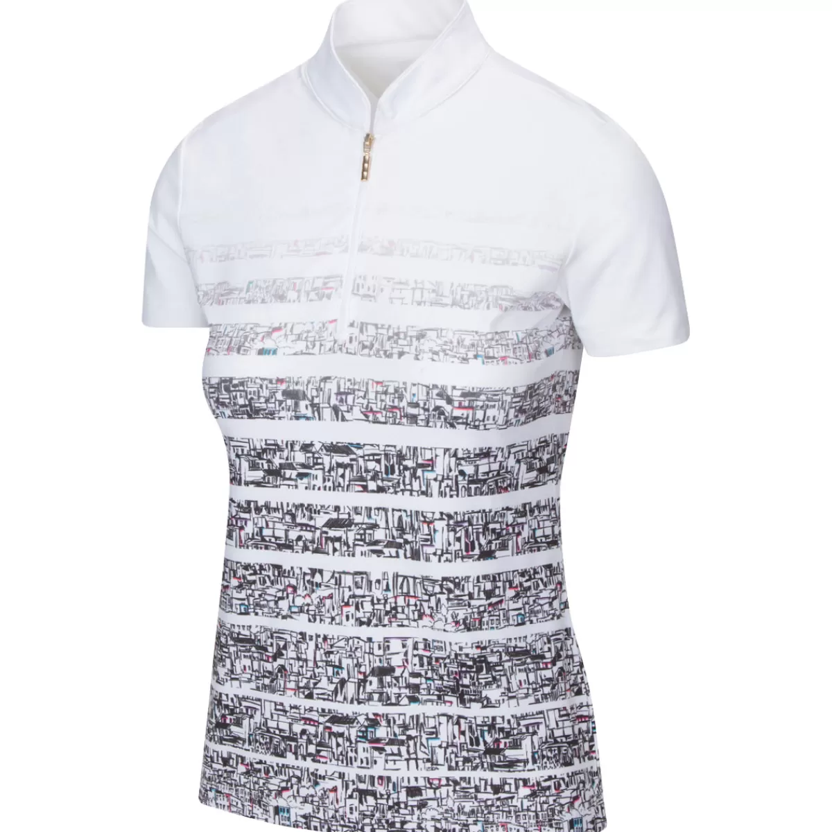 Sale Greg Norman Ladies Fontana Zip Stretch Golf Polo Shirt White/Black