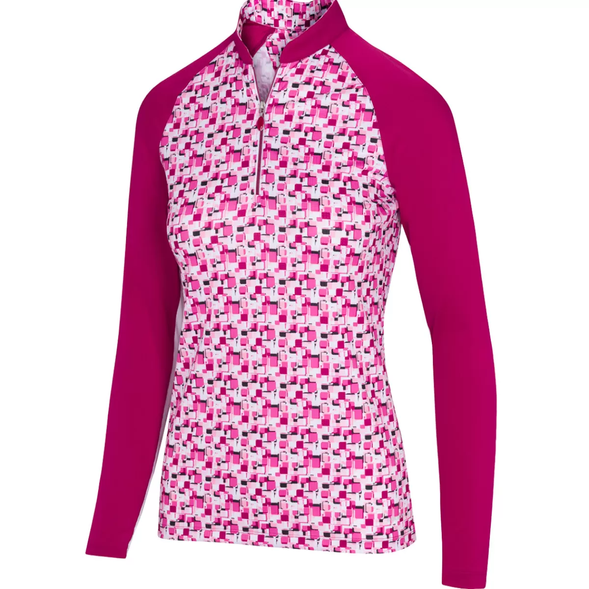 Discount Greg Norman Ladies Prism Print L/S Half Zip Golf Midlayer