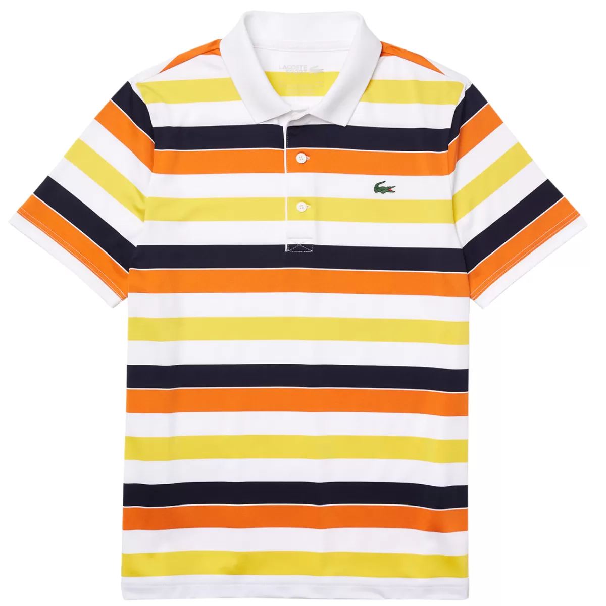 Cheap Lacoste Men's Sport Breathable Striped Stretch Golf Polo Shirt White/Navy/Orange