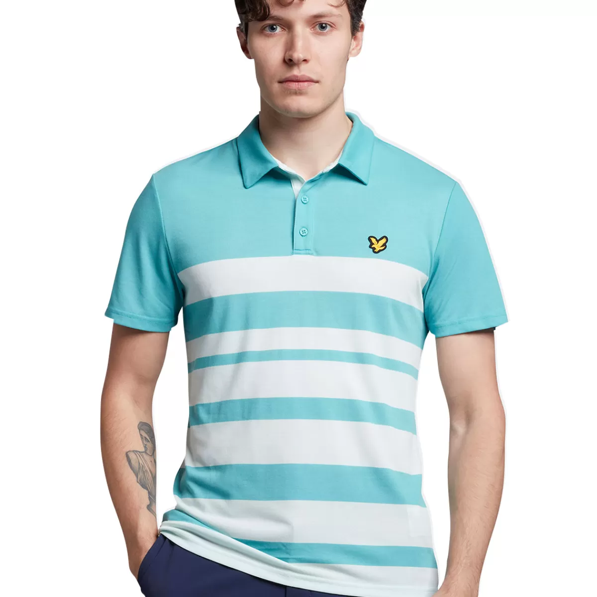 Discount Men's Lightweight Wide Stripe Stretch Golf Polo Shirt Men Men's Golf Polo Shirts