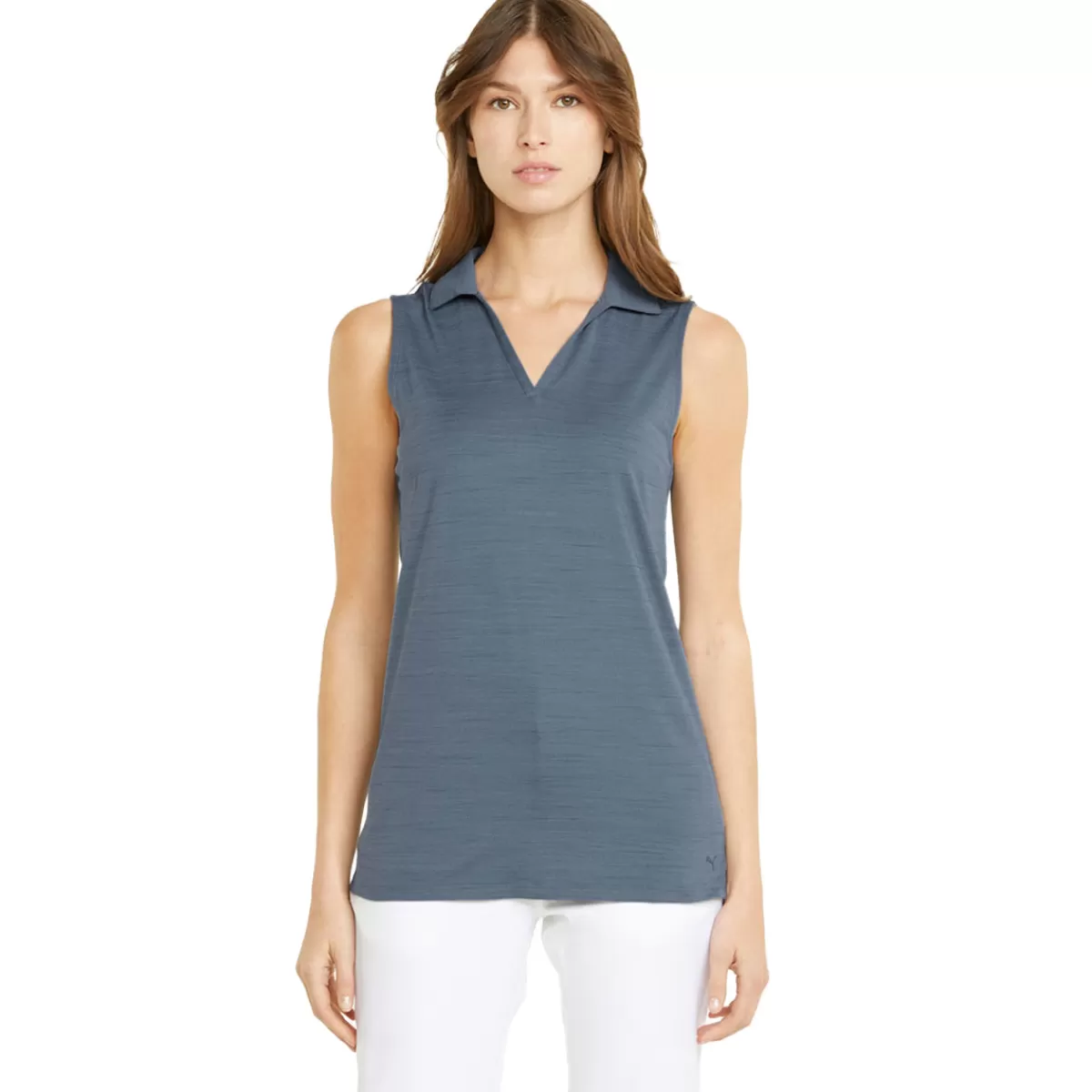 New PUMA Golf Puma Ladies Cloudspun Coast Sleeveless Stretch Golf Polo Shirt Evening Sky