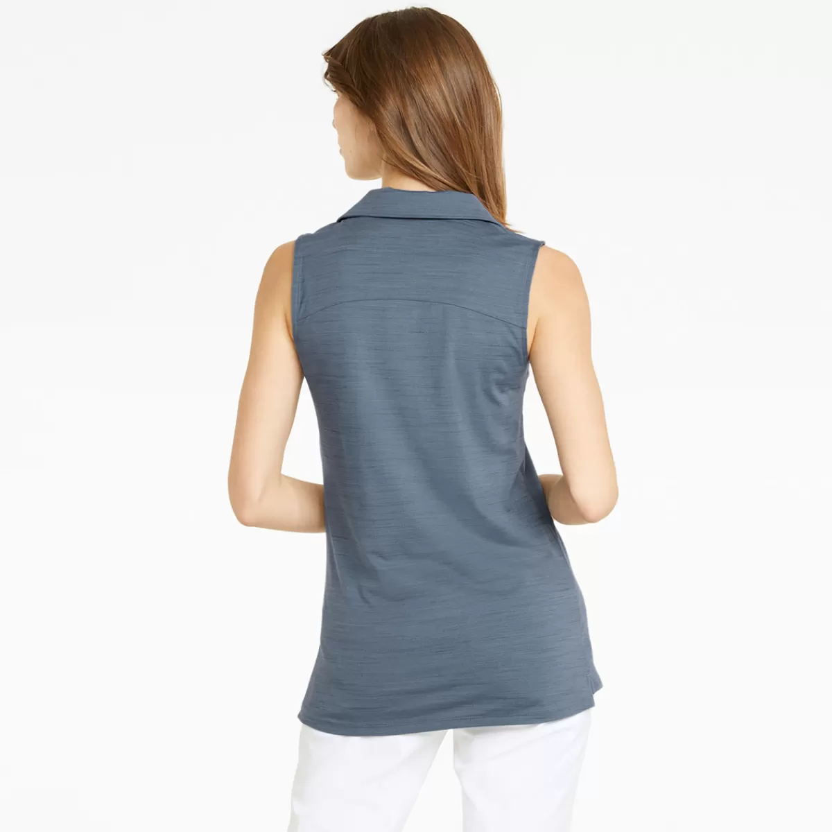 New PUMA Golf Puma Ladies Cloudspun Coast Sleeveless Stretch Golf Polo Shirt Evening Sky