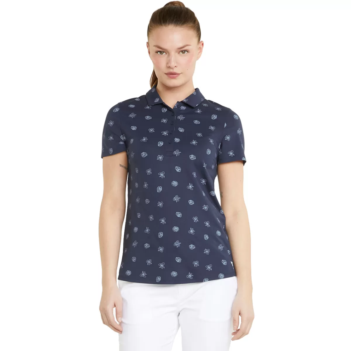 Fashion PUMA Golf Puma Ladies Cloudspun Garden Stretch Golf Polo Shirt Navy Blazer/Bright White