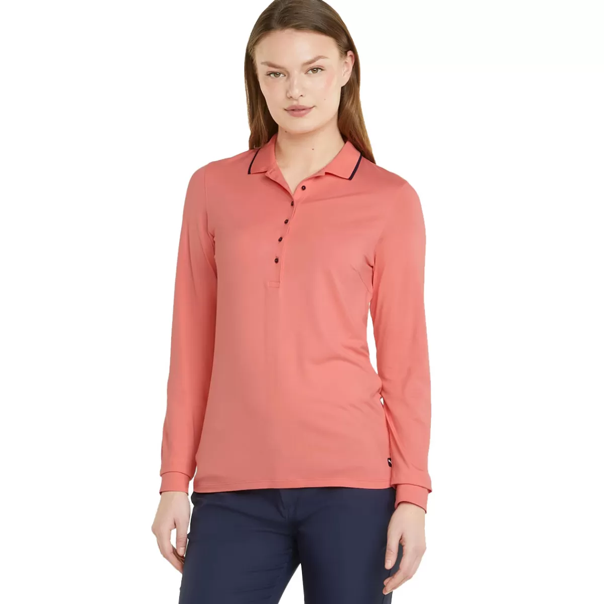 Sale PUMA Golf Puma Ladies Cloudspun Long Sleeve Stretch Golf Polo Shirt Carnation Pink