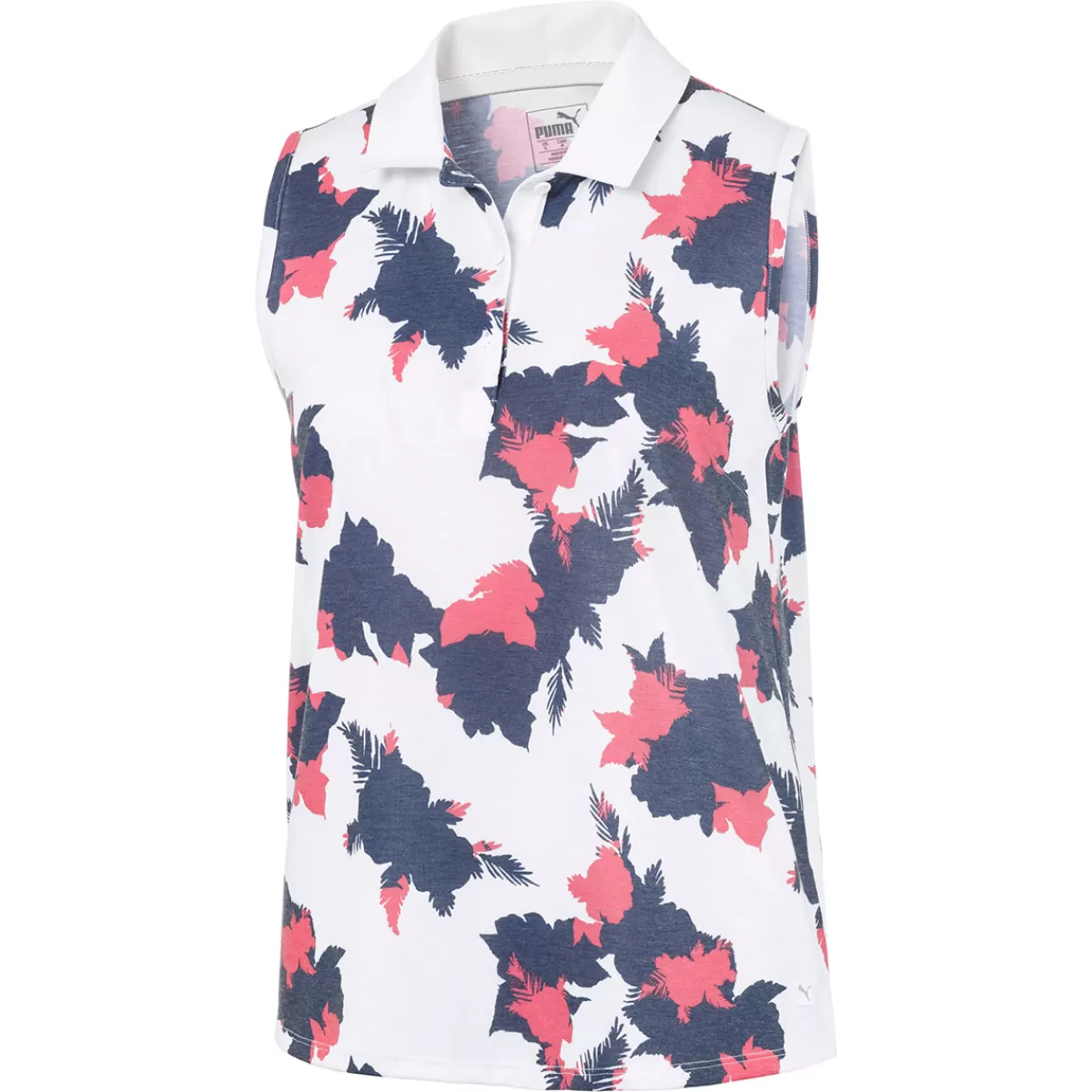 Clearance PUMA Golf Puma Ladies Floral Sleeveless Stretch Golf Polo Shirt Dark Denim