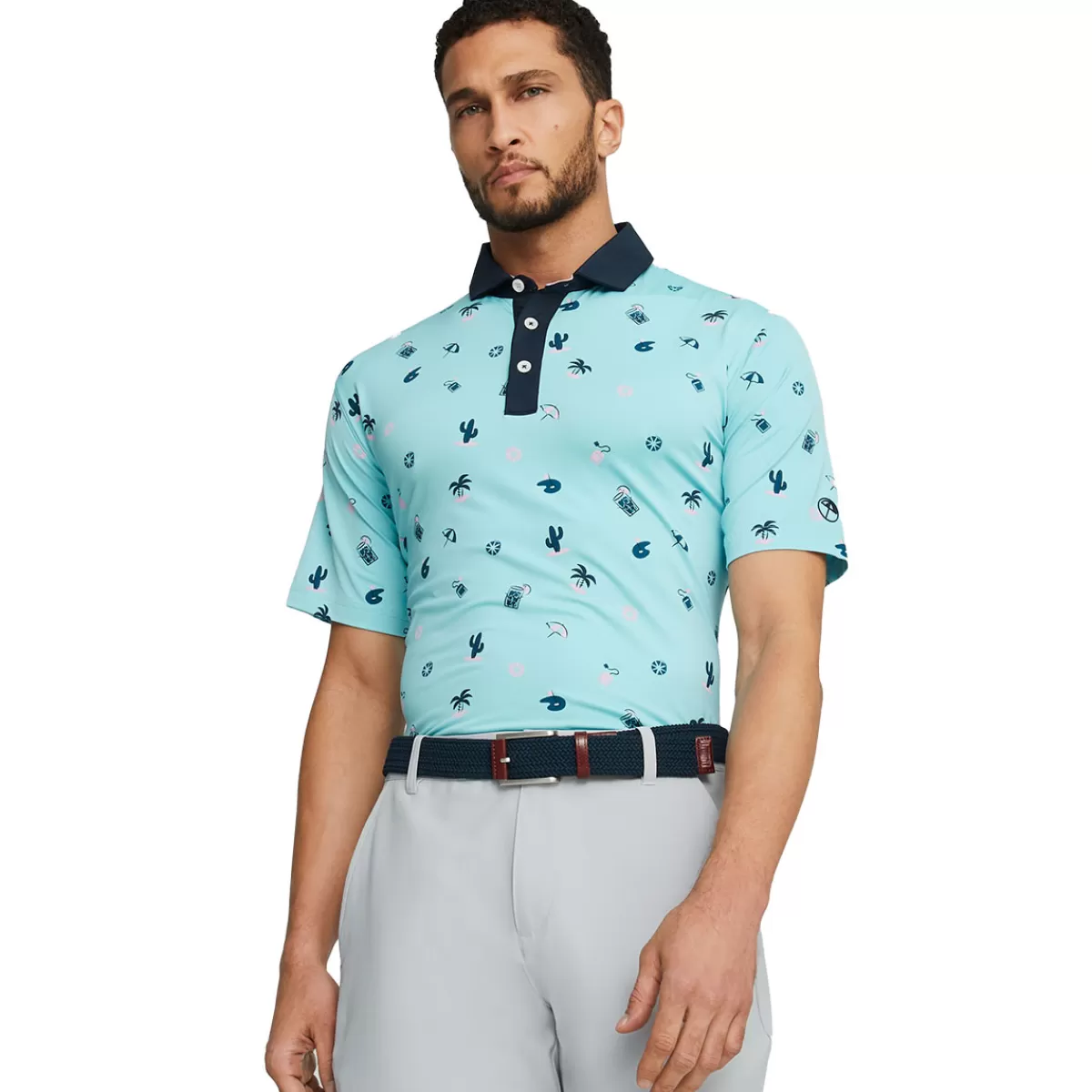 Cheap PUMA Golf Puma Men's Arnold Palmer Mattr Dunes Golf Polo Shirt Tropical Aqua/Navy Blazer