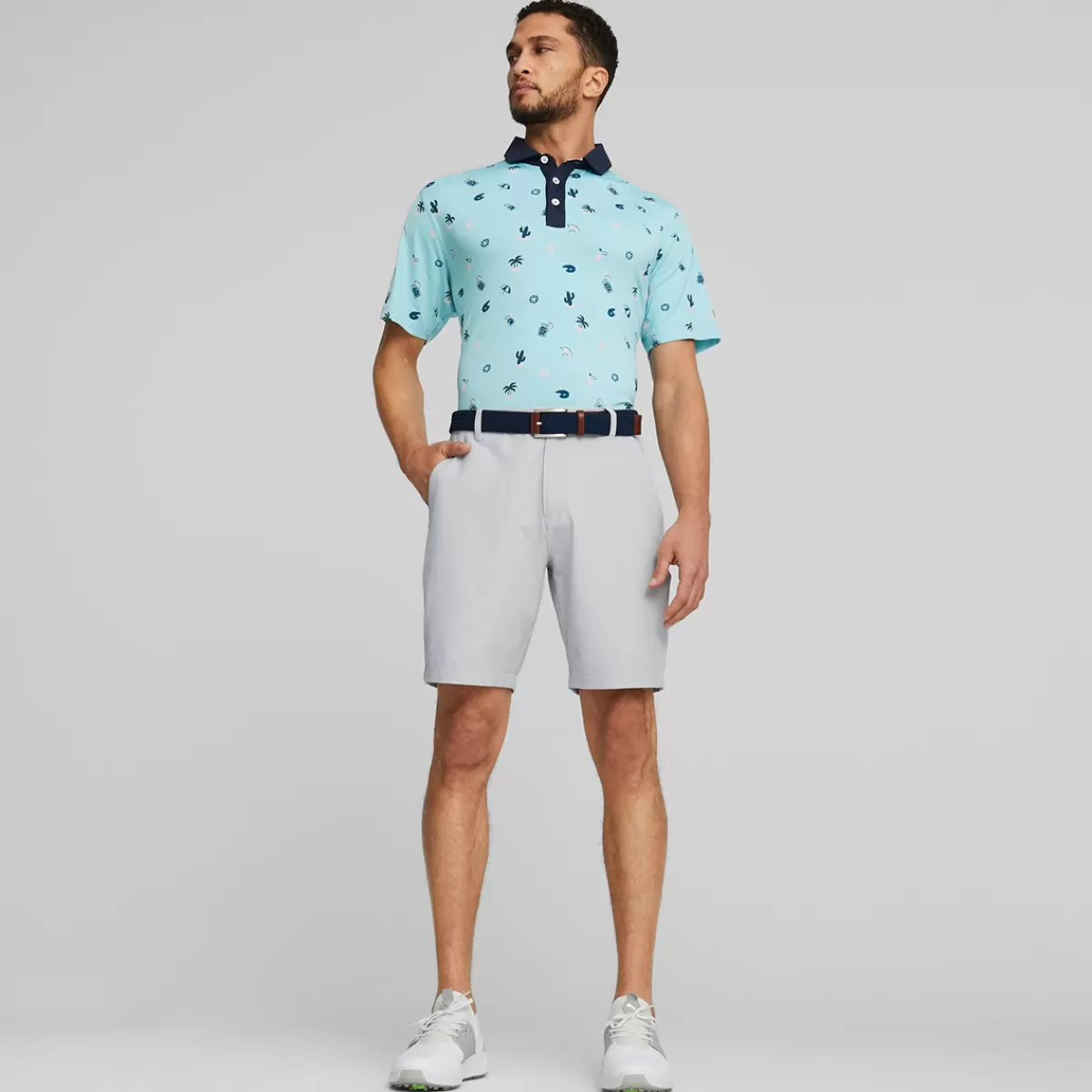 Cheap PUMA Golf Puma Men's Arnold Palmer Mattr Dunes Golf Polo Shirt Tropical Aqua/Navy Blazer