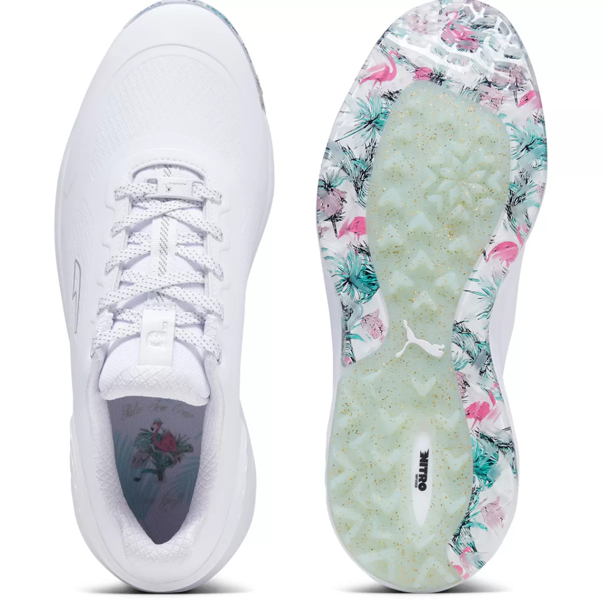 Store PUMA Golf Puma Men's X Palm Tree Crew Alphacat Nitro Waterproof Spikeless Golf Shoes White/Green/Pink