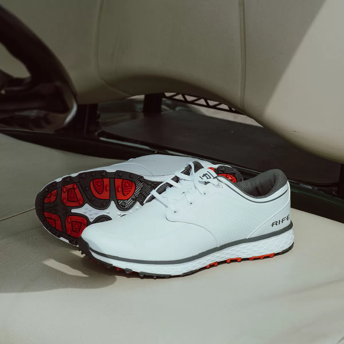Cheap Rife Men's Rf-11 Force 2 Waterproof Spikeless Golf Shoes White/Grey