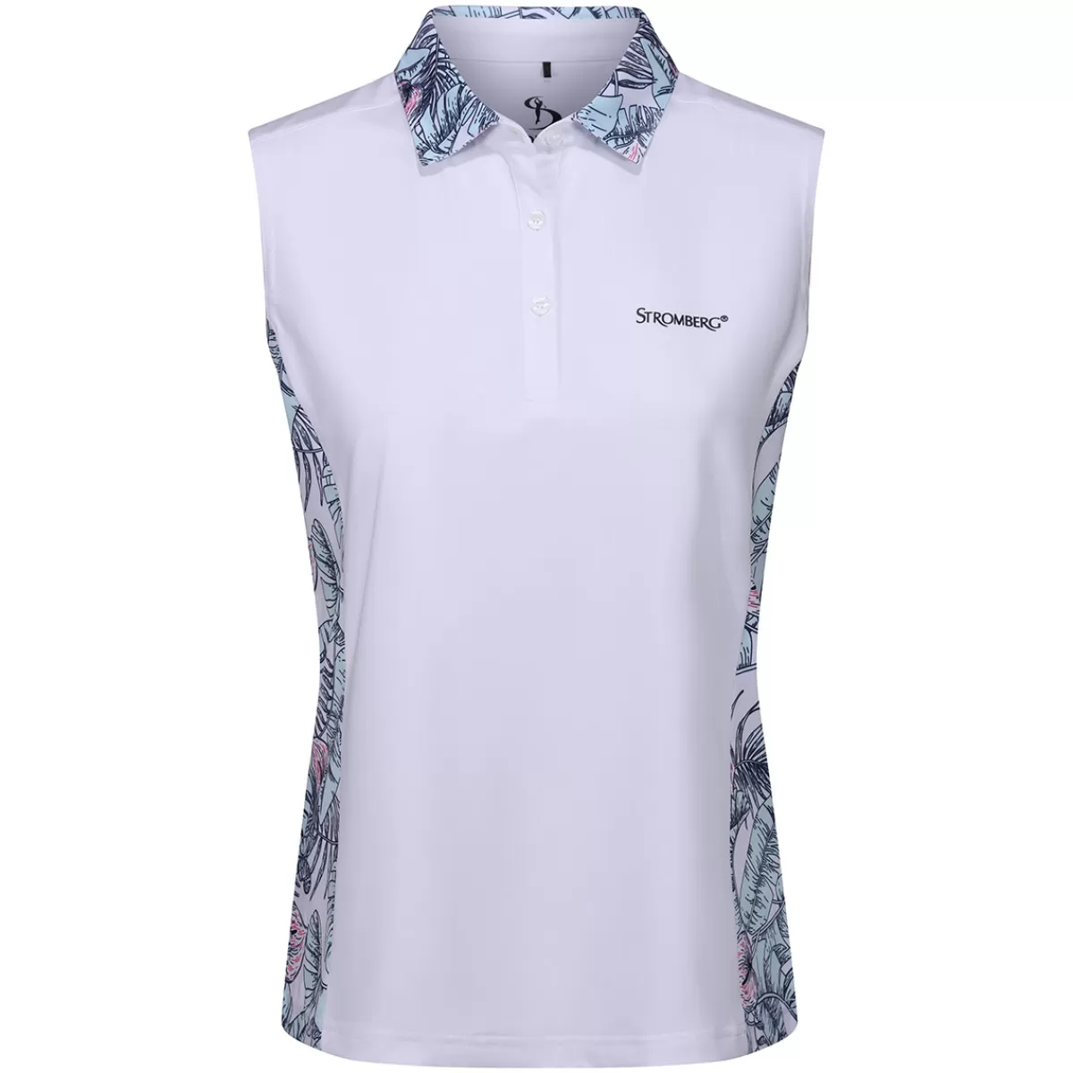 Best Stromberg Ladies Leaf Print Sleeveless Stretch Golf Polo Shirt