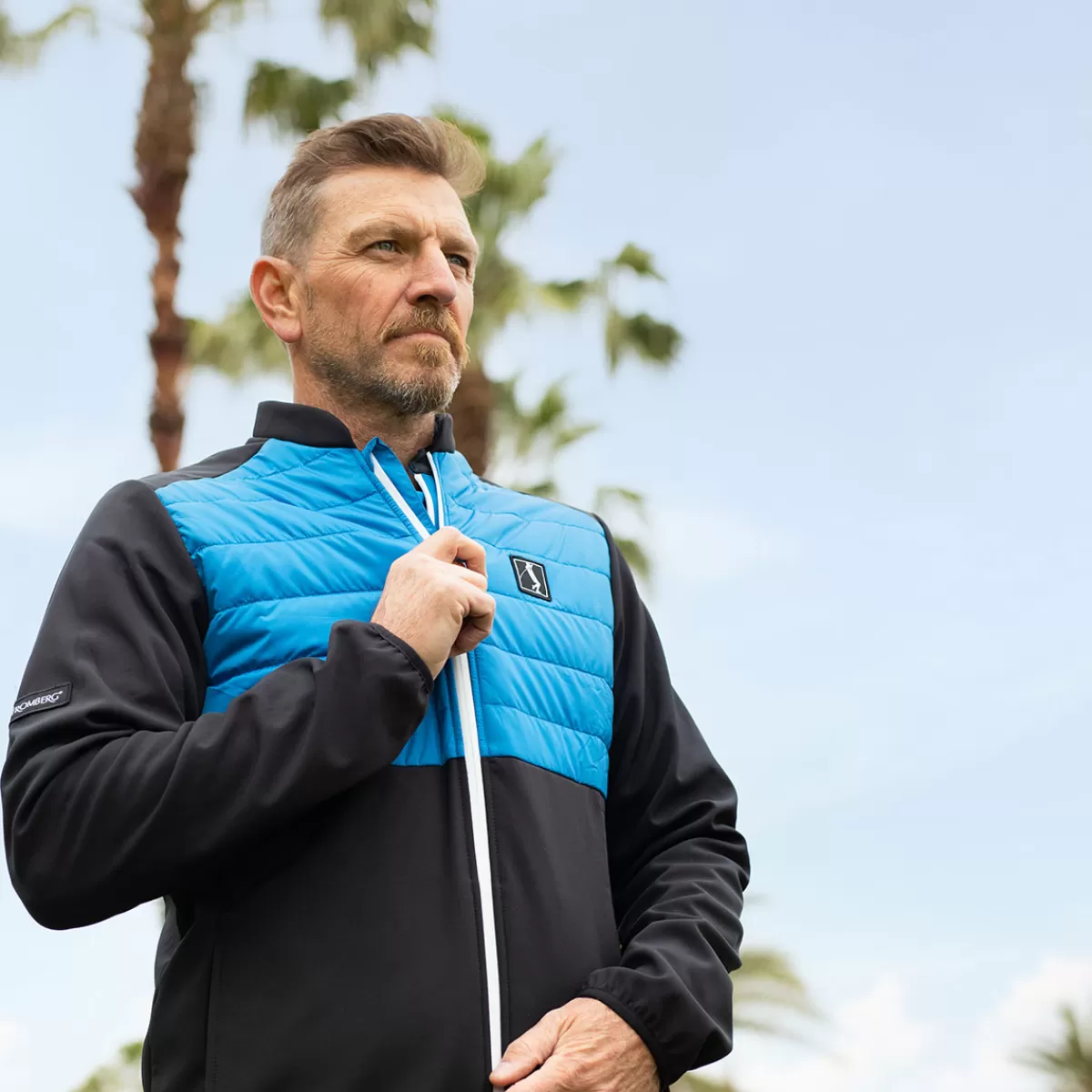 Sale Stromberg Men's Lee Sharpe Jaxx Hybrid Golf Jacket Blue/Black