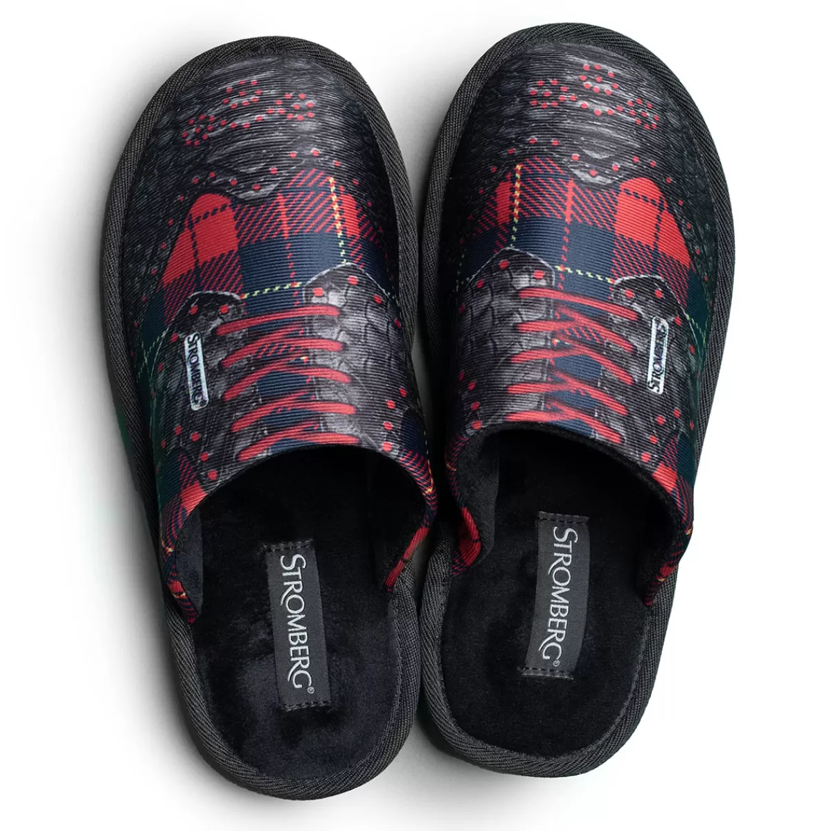 Shop Stromberg Men's Tartan Mule Golf Slippers Black/Grey/Red
